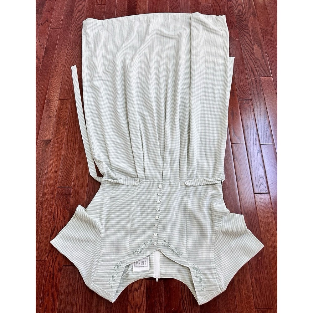 Erika Studio Sage Green Gingham Picnic‎ Embroidered Floral Tie Back Maxi Dress - Picture 7 of 12